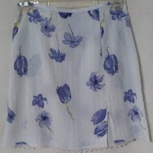 Vintage Wrapper blue floral skirt with front side slit 90s-00s size 9/10